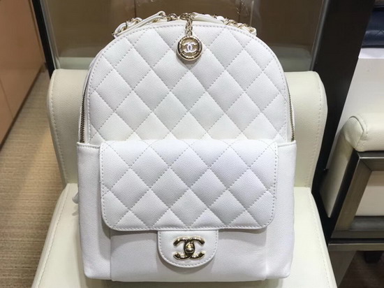 Chanel Backpack in White Grained Calfskin