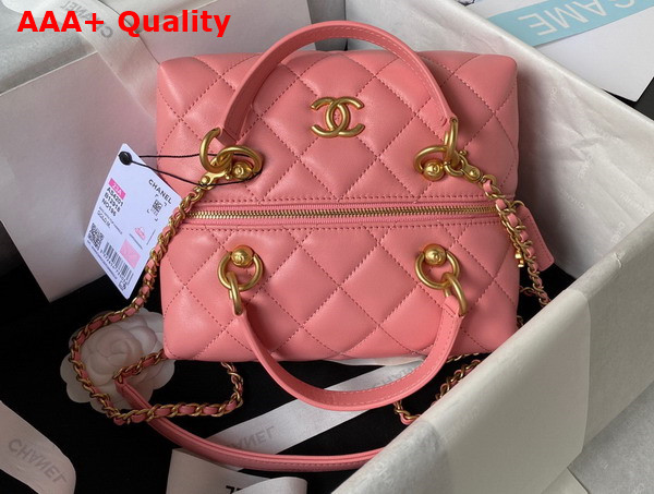 Chanel Bag with Top Handle Calfskin and Gold Tone Metal Pink Ref AS4201 Replica