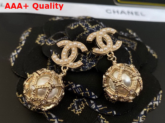 Chanel Ball Shape Earring Gold Metal and Resin Pearls Replica