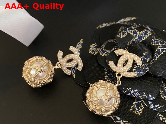 Chanel Ball Shape Earring Gold Metal and Resin Pearls Replica