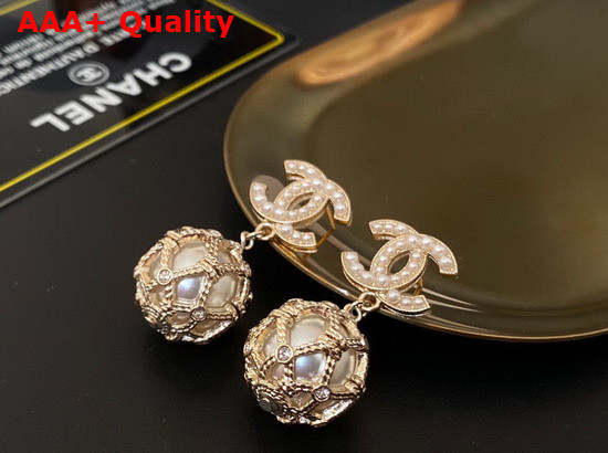 Chanel Ball Shape Earring Gold Metal and Resin Pearls Replica