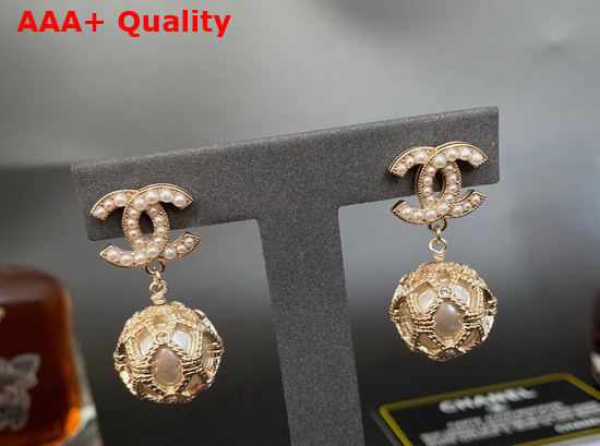 Chanel Ball Shape Earring Gold Metal and Resin Pearls Replica