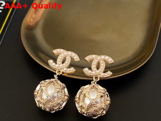 Chanel Ball Shape Earring Gold Metal and Resin Pearls Replica