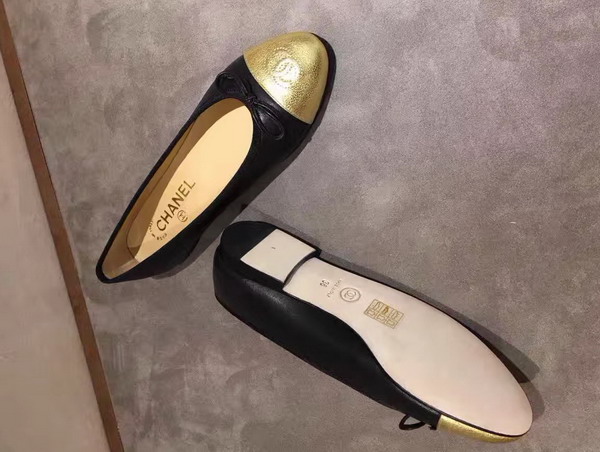 Chanel Ballerinas Lambskin Black and Gold For Sale