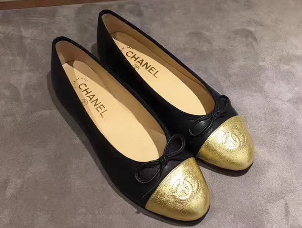 Chanel Ballerinas Lambskin Black and Gold For Sale