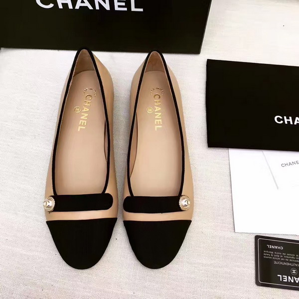 Chanel Ballerinas Lambskin and Grosgrain Beige and Black For Sale