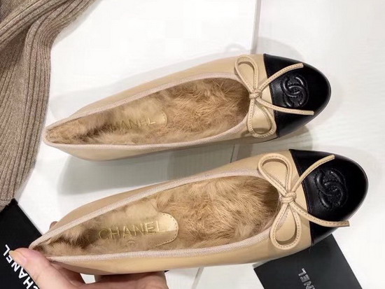 Chanel Ballerinas Lambskin and Rex Rabbit Hair Beige and Black