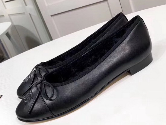 Chanel Ballerinas Lambskin and Rex Rabbit Hair Black