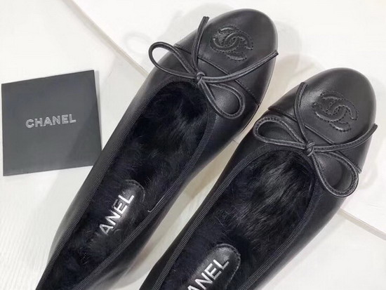 Chanel Ballerinas Lambskin and Rex Rabbit Hair Black