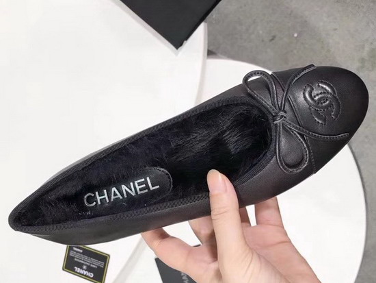 Chanel Ballerinas Lambskin and Rex Rabbit Hair Black