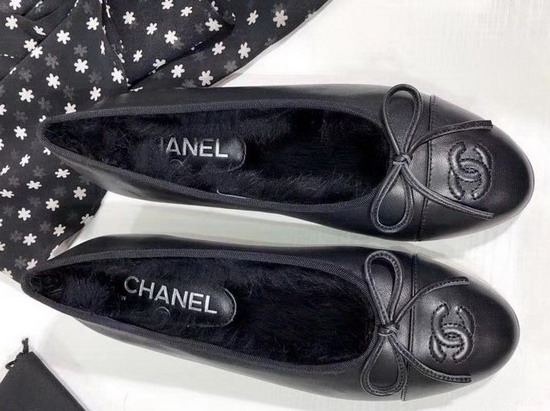 Chanel Ballerinas Lambskin and Rex Rabbit Hair Black