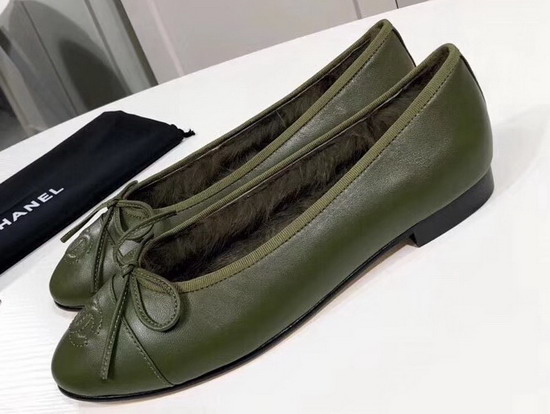 Chanel Ballerinas Lambskin and Rex Rabbit Hair Green