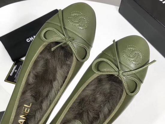 Chanel Ballerinas Lambskin and Rex Rabbit Hair Green