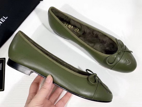 Chanel Ballerinas Lambskin and Rex Rabbit Hair Green