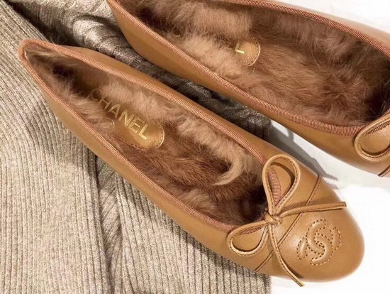 Chanel Ballerinas Lambskin and Rex Rabbit Hair Light Brown