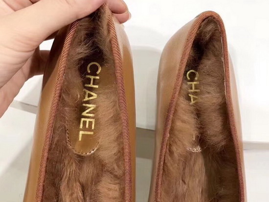 Chanel Ballerinas Lambskin and Rex Rabbit Hair Light Brown