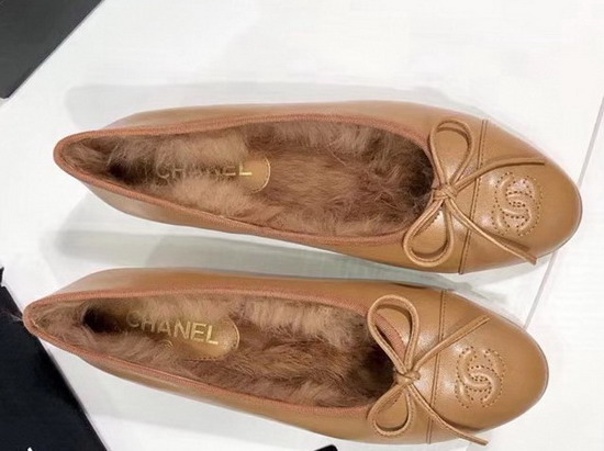 Chanel Ballerinas Lambskin and Rex Rabbit Hair Light Brown