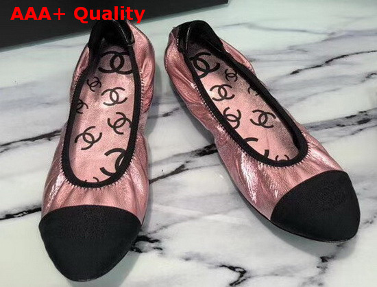 Chanel Ballerinas Laminated Goatskin and Grosgrain Pink and Black G36166 Replica