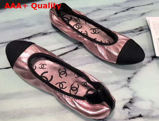 Chanel Ballerinas Laminated Goatskin and Grosgrain Pink and Black G36166 Replica