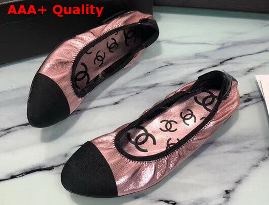 Chanel Ballerinas Laminated Goatskin and Grosgrain Pink and Black G36166 Replica