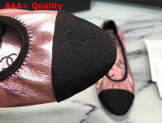 Chanel Ballerinas Laminated Goatskin and Grosgrain Pink and Black G36166 Replica