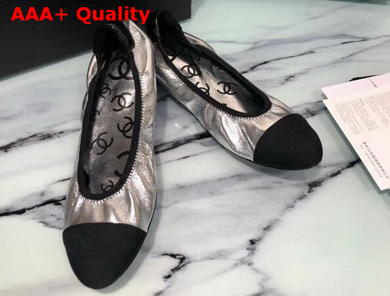 Chanel Ballerinas Laminated Goatskin and Grosgrain Silver and Black G36166 Replica