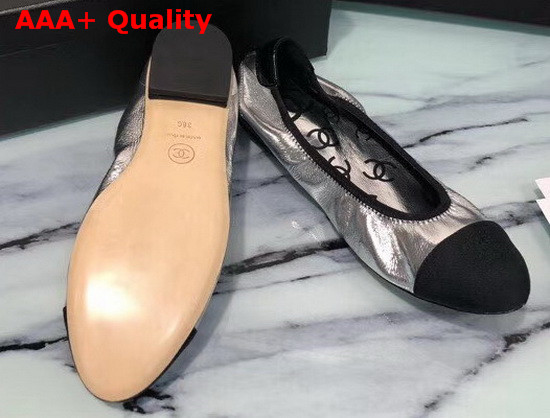 Chanel Ballerinas Laminated Goatskin and Grosgrain Silver and Black G36166 Replica