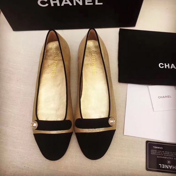 Chanel Ballerinas Metallic Calfskin and Grosgrain Gold and Black For Sale