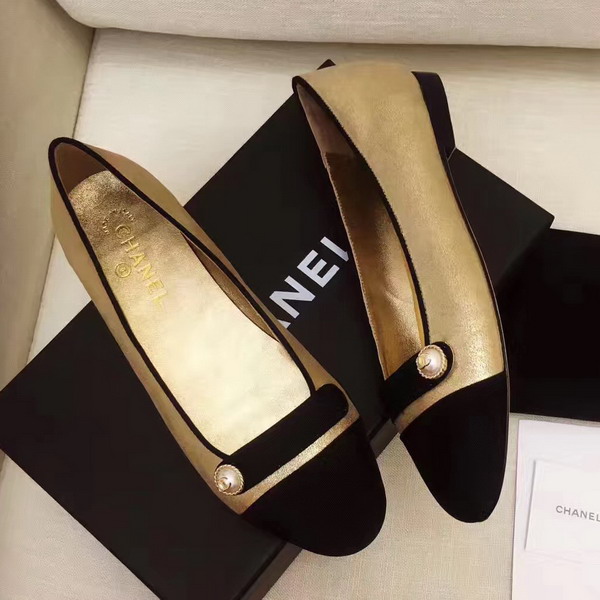 Chanel Ballerinas Metallic Calfskin and Grosgrain Gold and Black For Sale