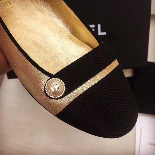 Chanel Ballerinas Metallic Calfskin and Grosgrain Gold and Black For Sale