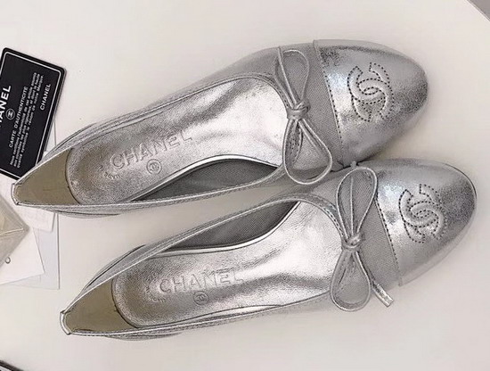 Chanel Ballerinas Silver Mesh and Lambskin