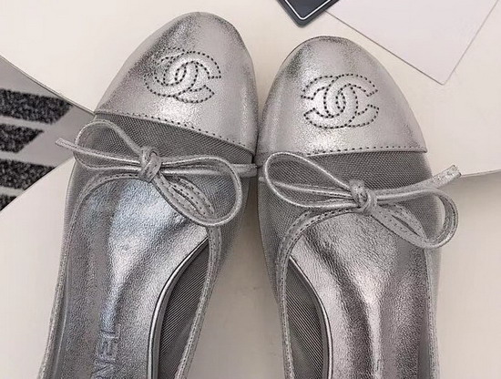 Chanel Ballerinas Silver Mesh and Lambskin