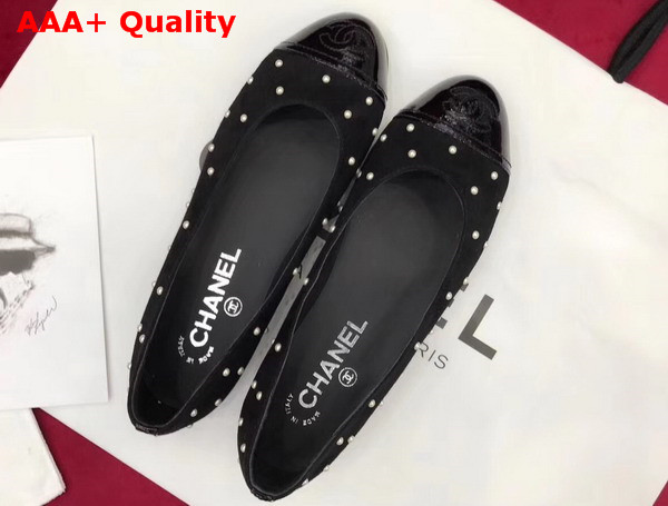 Chanel Ballerinas in Black Suede Calfskin with Imitation Pearls Replica