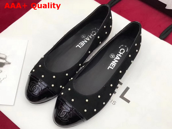 Chanel Ballerinas in Black Suede Calfskin with Imitation Pearls Replica