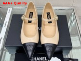 Chanel Ballet Flat in Beige Lambskin with Black Point Toe Replica