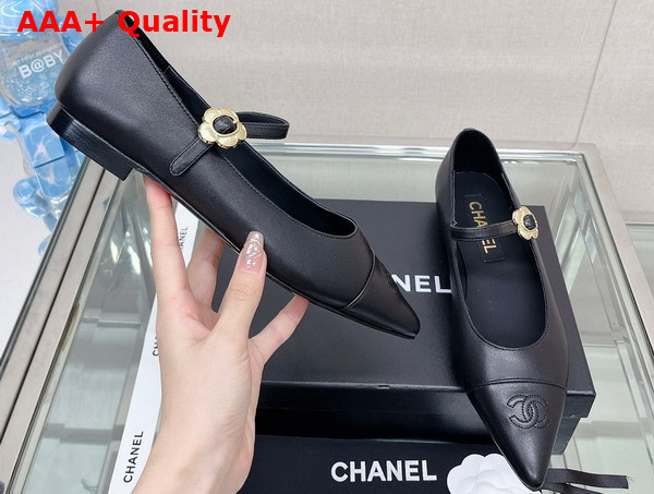 Chanel Ballet Flat in Black Lambskin with Black Point Toe Replica