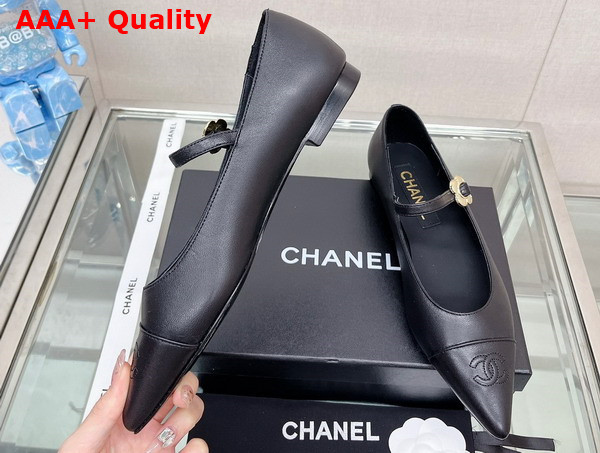 Chanel Ballet Flat in Black Lambskin with Black Point Toe Replica