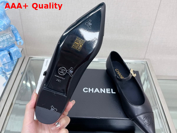 Chanel Ballet Flat in Black Lambskin with Black Point Toe Replica