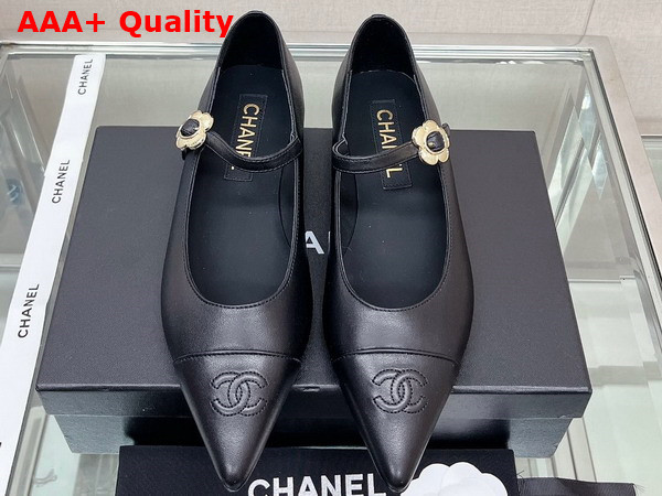 Chanel Ballet Flat in Black Lambskin with Black Point Toe Replica