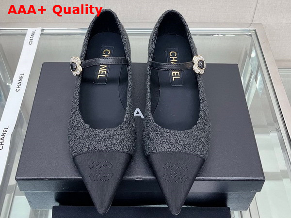 Chanel Ballet Flat in Black Tweed with Black Point Toe Replica