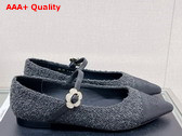 Chanel Ballet Flat in Black Tweed with Black Point Toe Replica