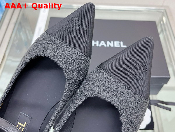 Chanel Ballet Flat in Black Tweed with Black Point Toe Replica