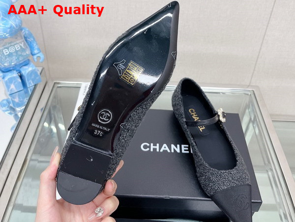 Chanel Ballet Flat in Black Tweed with Black Point Toe Replica