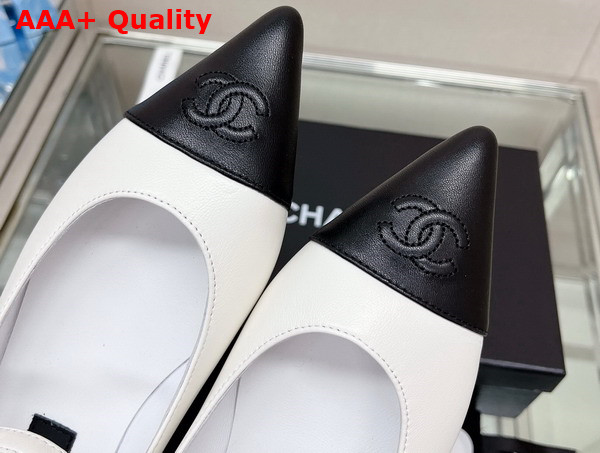 Chanel Ballet Flat in White Lambskin with Black Point Toe Replica