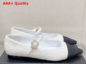 Chanel Ballet Flat in White Tweed with Black Point Toe Replica