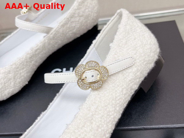 Chanel Ballet Flat in White Tweed with Black Point Toe Replica