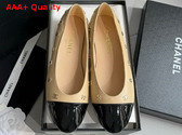 Chanel Ballet Flats in Beige Lambskin and Black Patent Calfskin with Allover Chanel Monogram Metals Replica