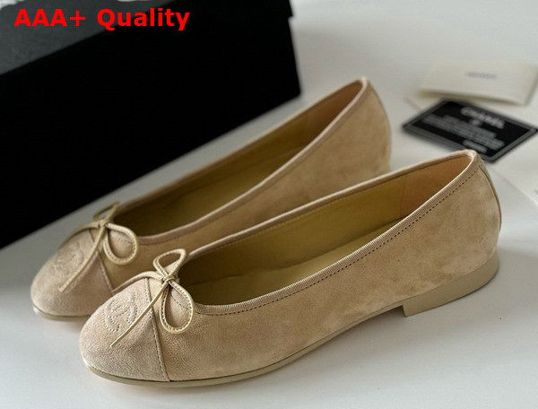 Chanel Ballet Flats in Beige Suede Goatskin G46026 Replica