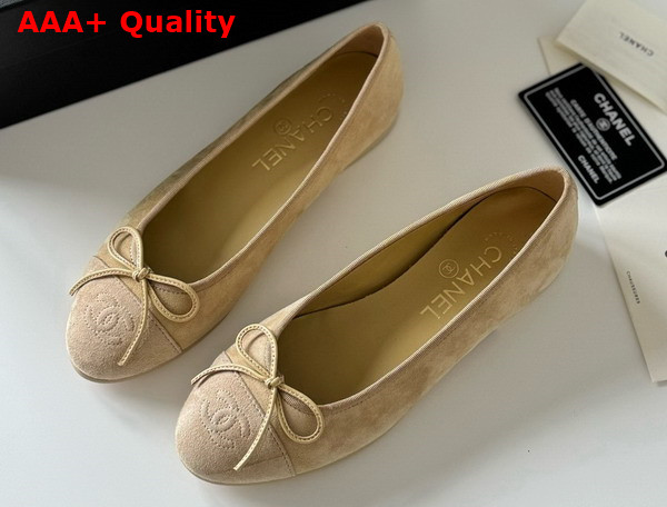 Chanel Ballet Flats in Beige Suede Goatskin G46026 Replica