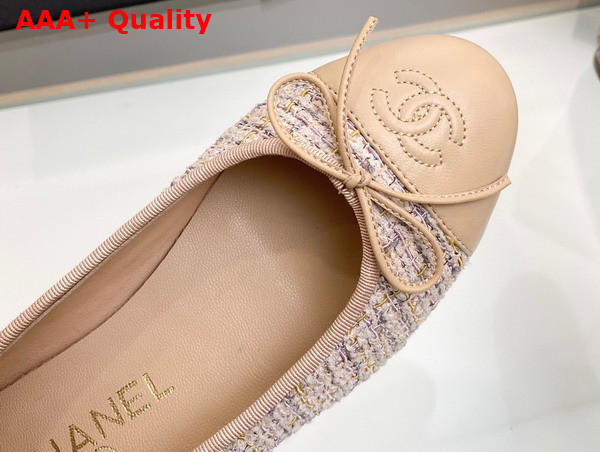 Chanel Ballet Flats in Beige Tweed and Lambskin Replica